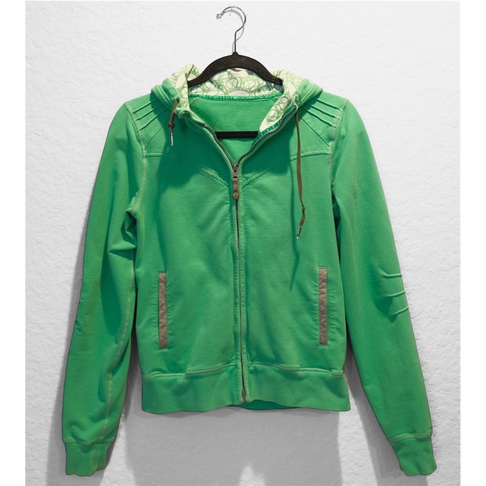 RARE Lululemon Full-Zip Hoodie, Size 4 Green Embroidered Logo Athleisure